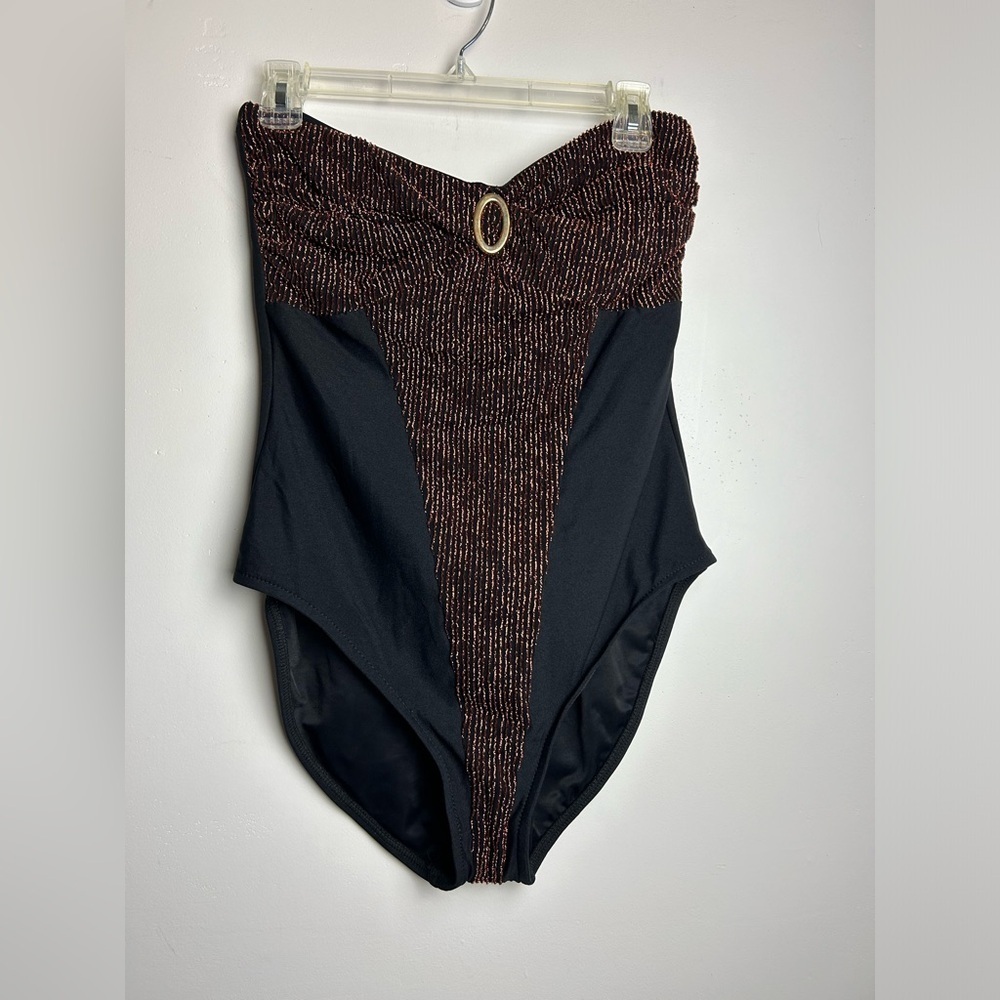 VTG Carol Wior Slimsuit One Piece Swimsuit Metallic Bronze Beach Size 16 Womens
